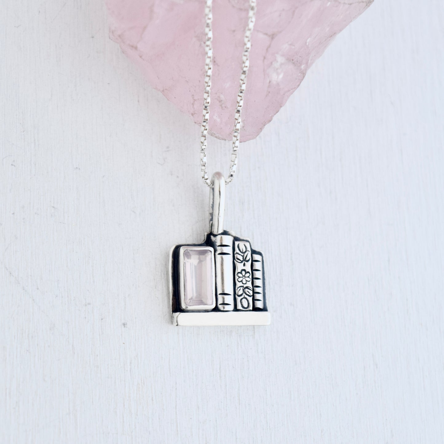 Bookshelf Necklace with Rose Quartz