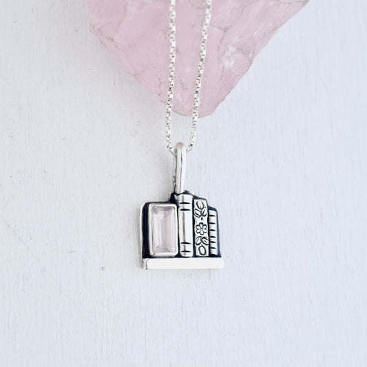 Bookshelf Necklace with Rose Quartz