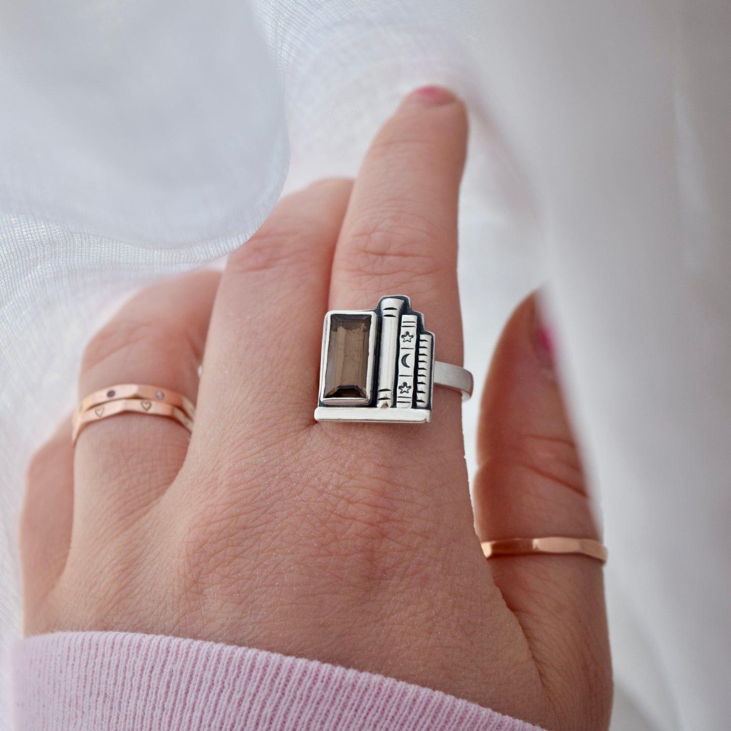 Bookshelf Ring with Smokey Quartz size 8.5