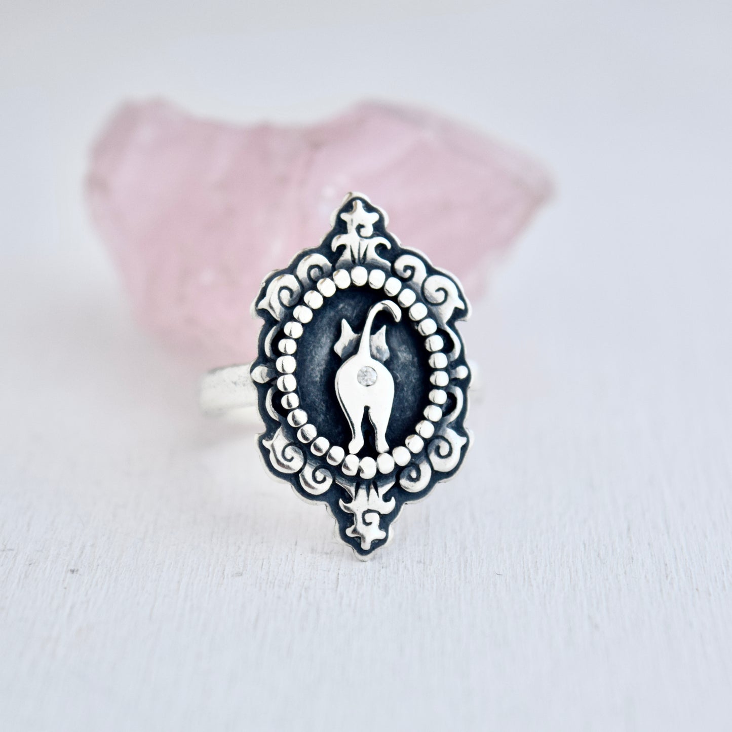 Cat Butthole Cameow Ring with Moissanite Size 8