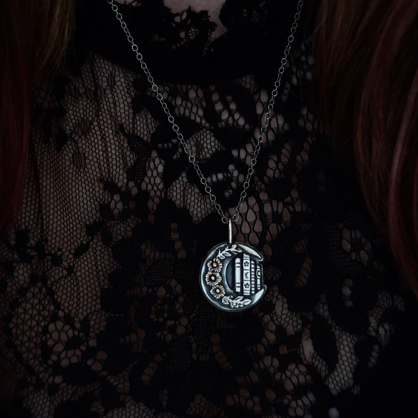 Lunar Bookshelf Necklace with Gold Fill