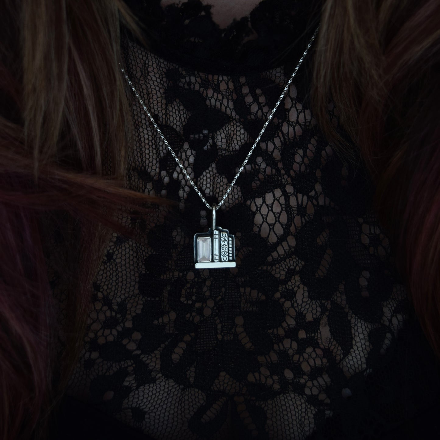 Bookshelf Necklace with Rose Quartz