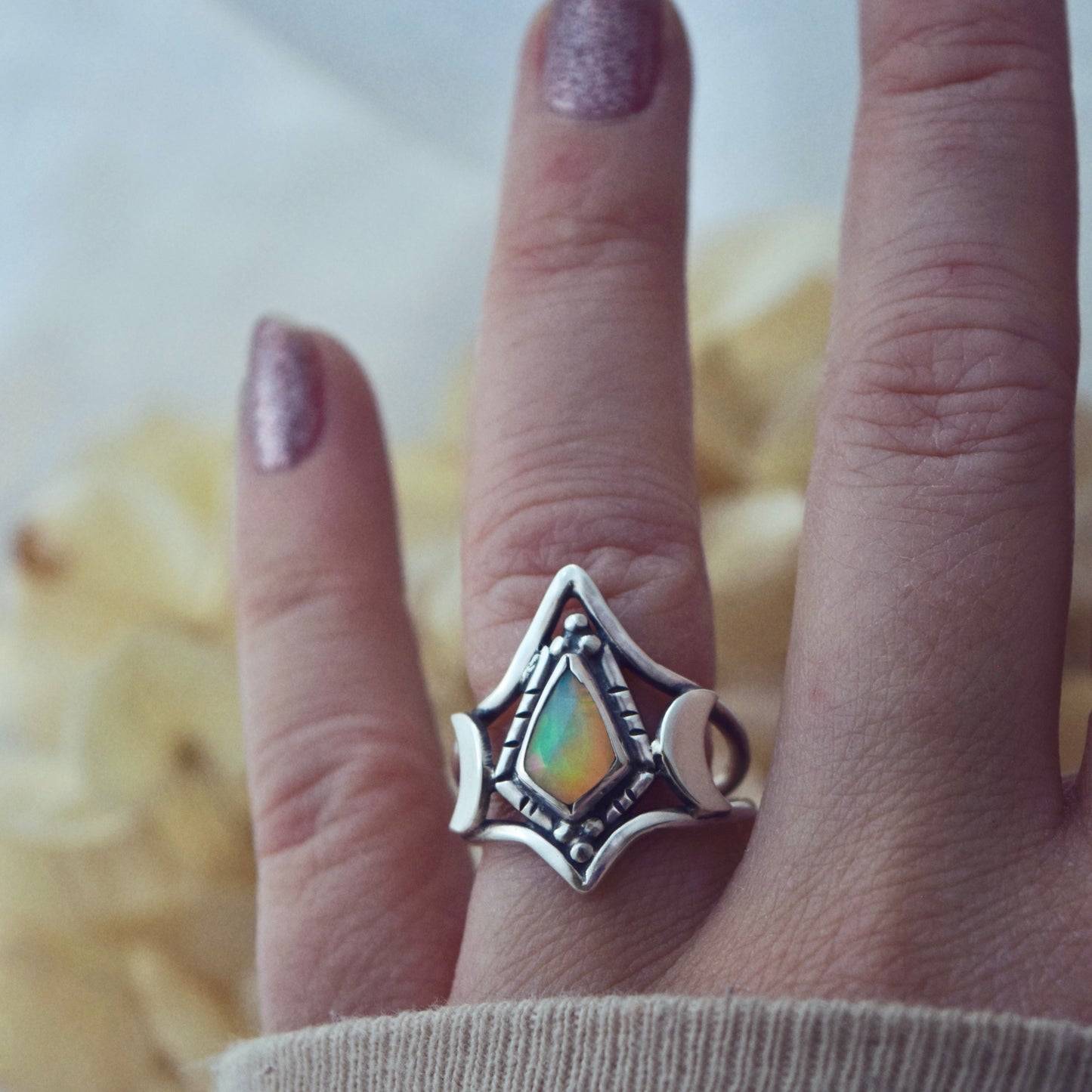 North Star Ring with Ethiopian Opal Size 7