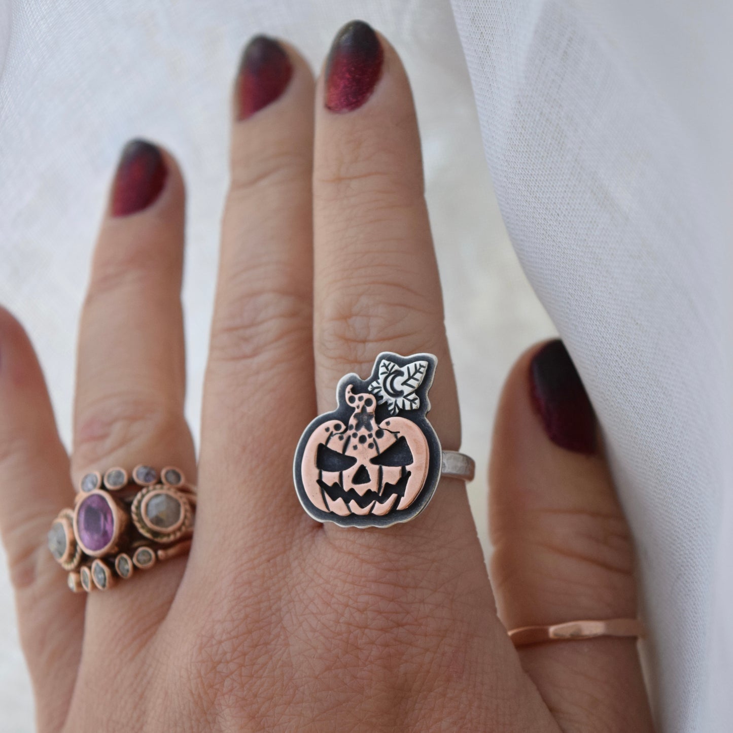 Enchanted Pumpkin Head ring with Copper size 8