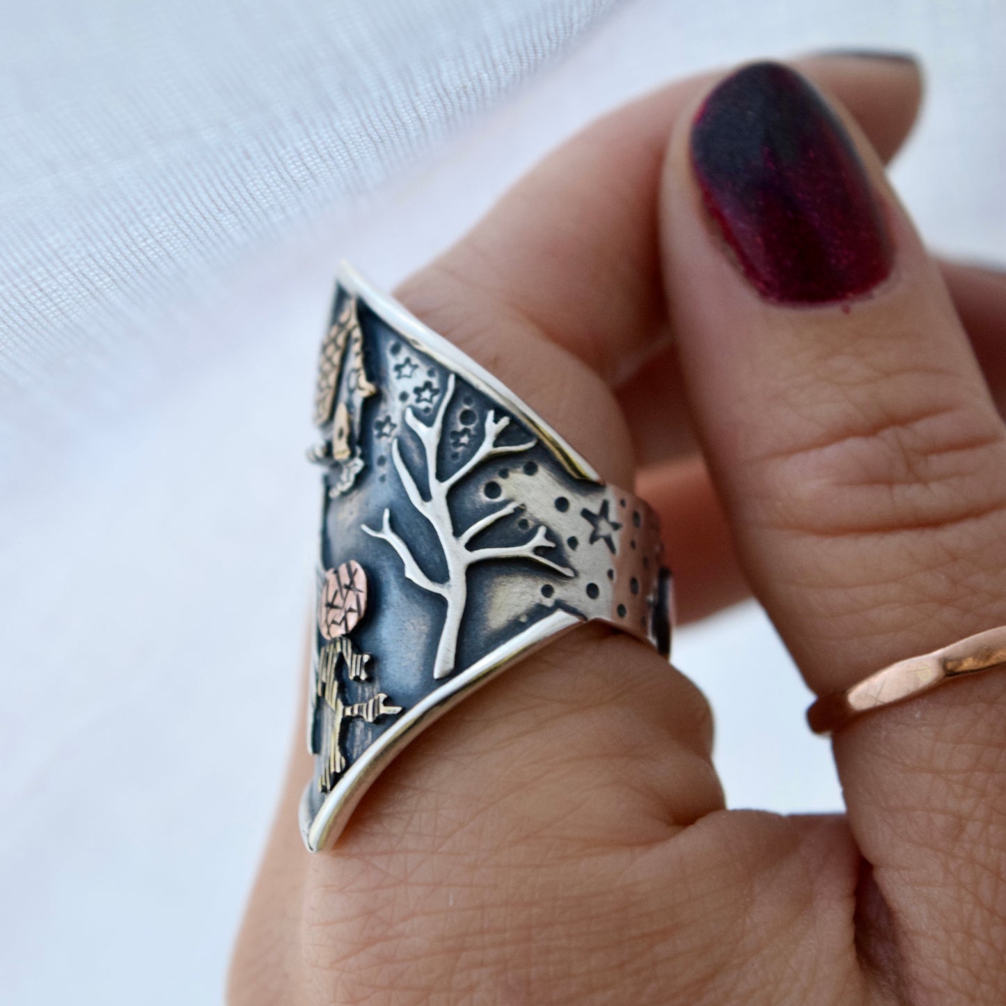 Pumpkin Spice Harvest Witch Shield Ring with Copper and Gold Fill Fits Size 9