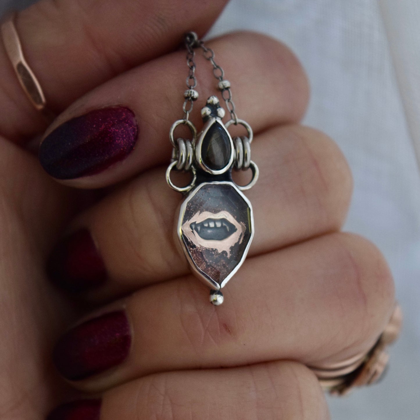 Thirsty Potion Bottle Necklace with Black Star Sapphire, Gold Fill, and Copper Dust