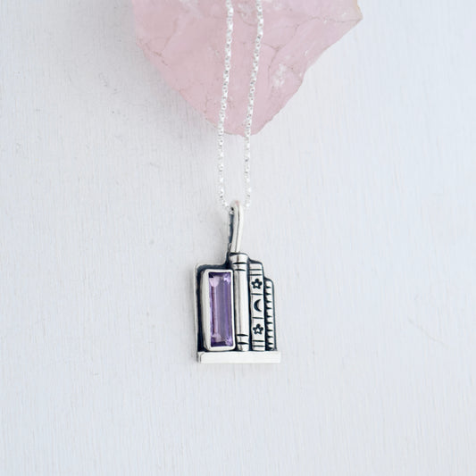 Bookshelf Necklace with Amethyst
