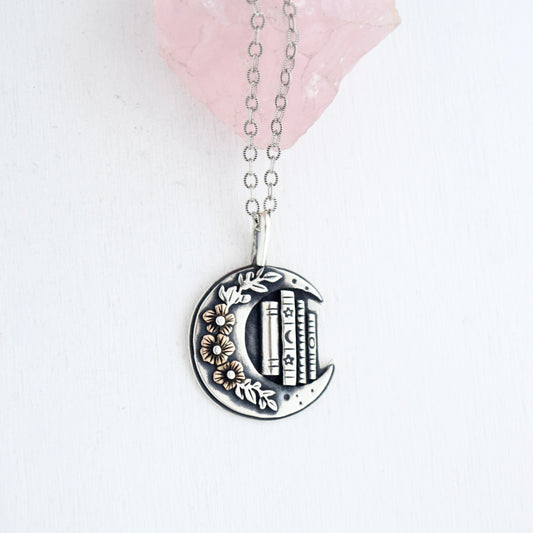 Lunar Bookshelf Necklace with Gold Fill