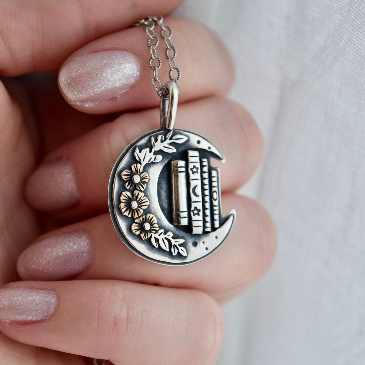 Lunar Bookshelf Necklace with Gold Fill
