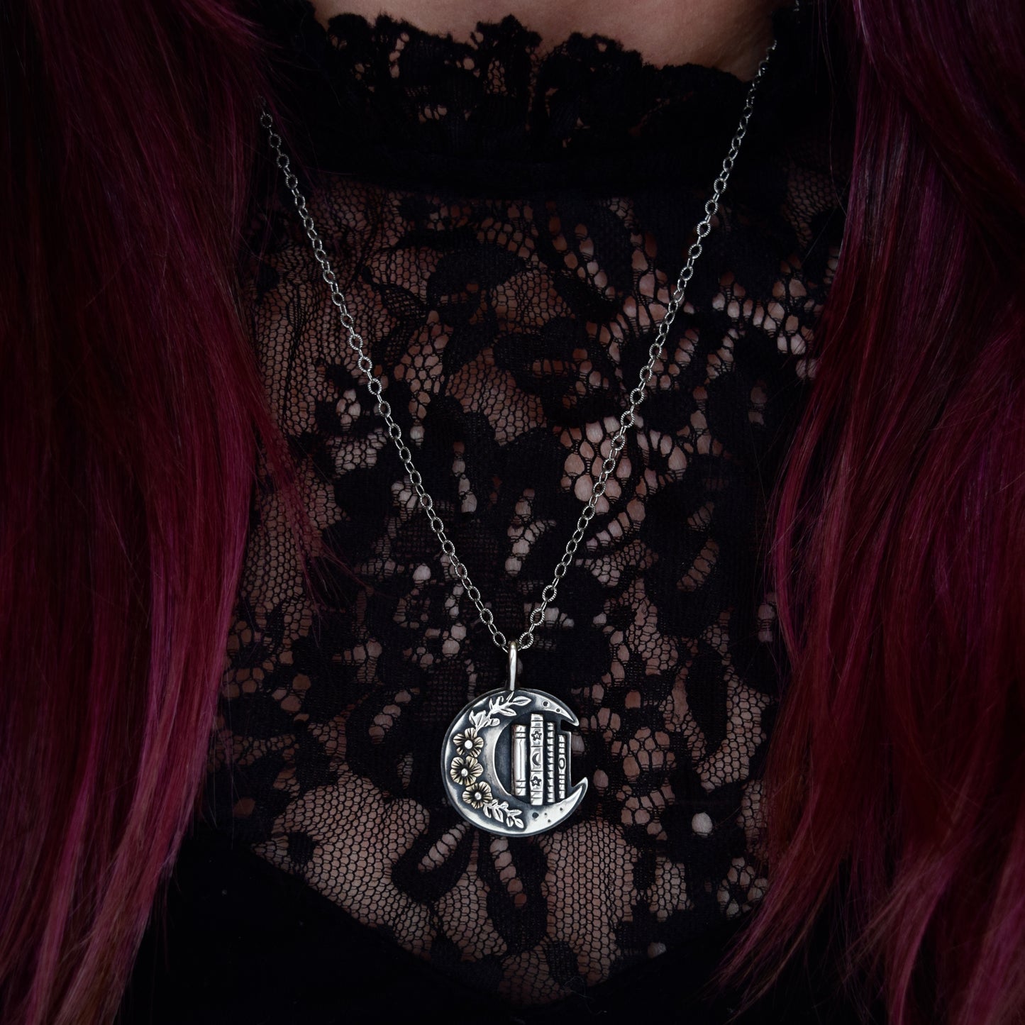 Lunar Bookshelf Necklace with Gold Fill
