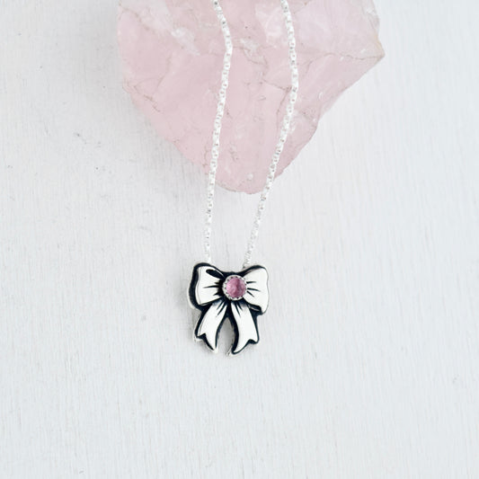 Pink Tourmaline Bow Necklace