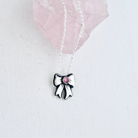 Pink Tourmaline Bow Necklace