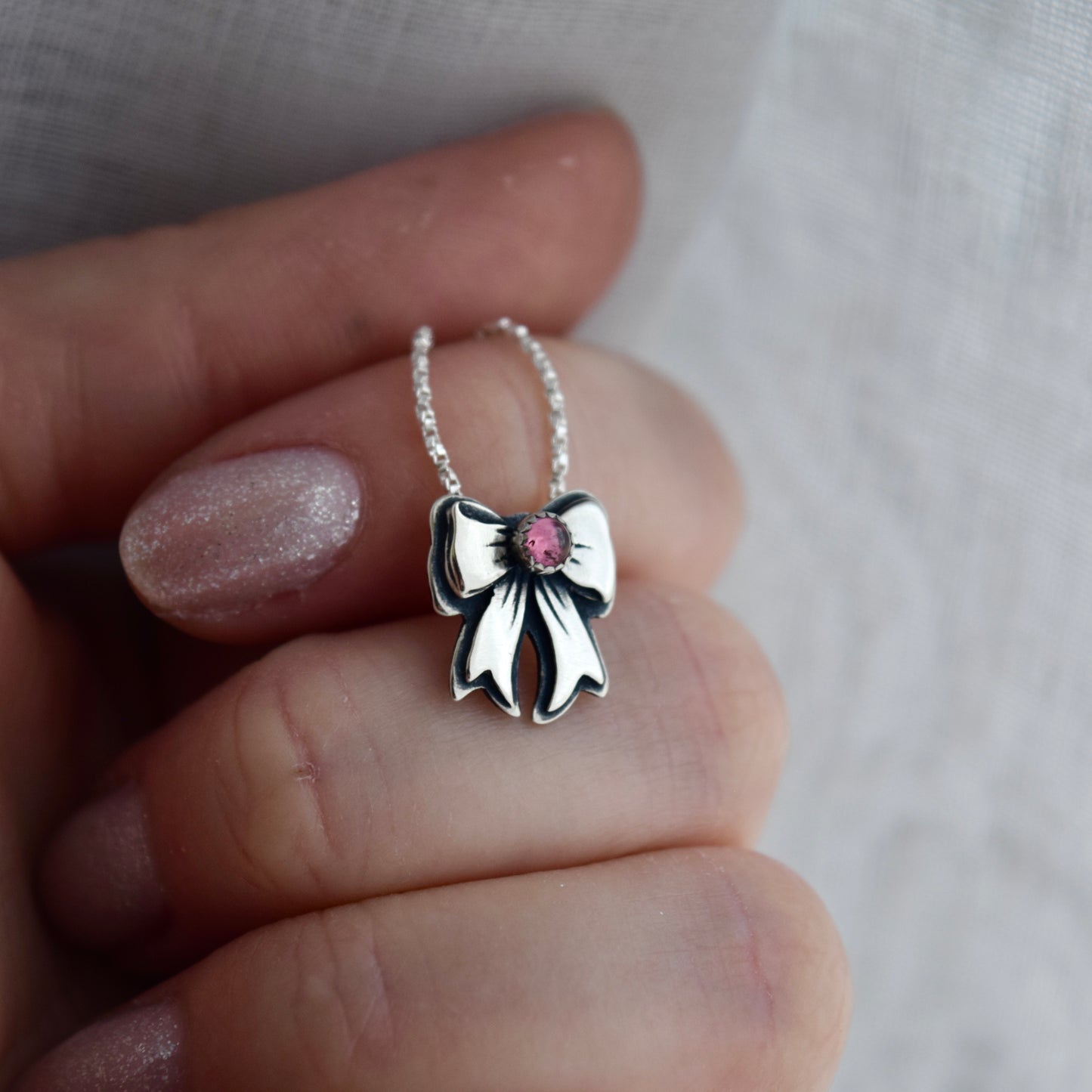 Pink Tourmaline Bow Necklace