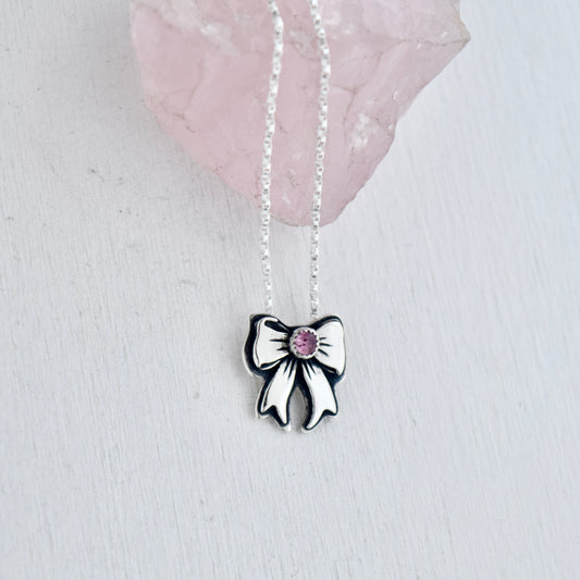 Pink Tourmaline Bow Necklace