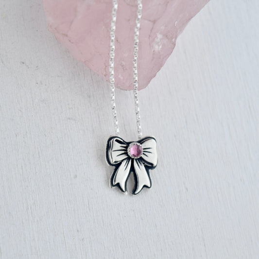 Pink Tourmaline Bow Necklace