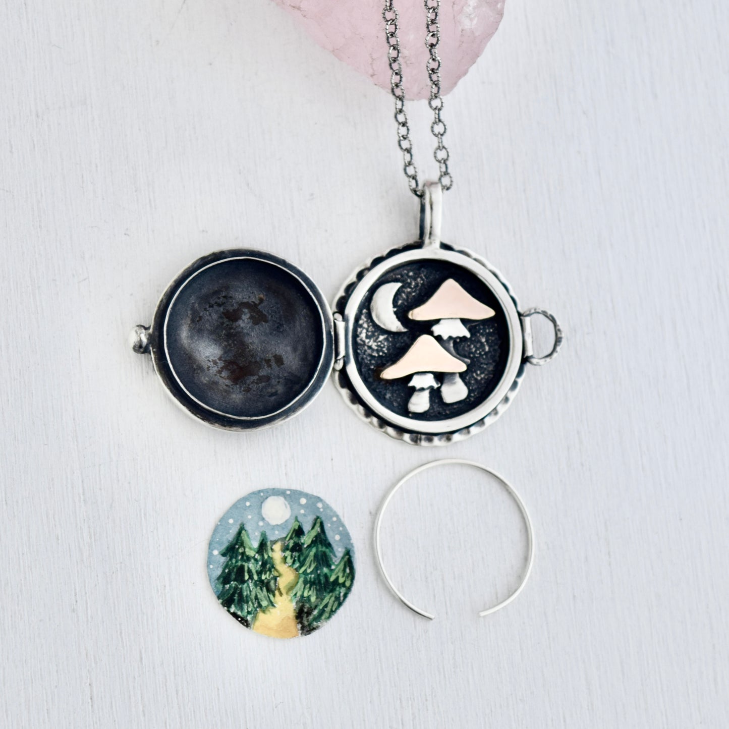 Dark Forest Locket with Rose Gold Fill