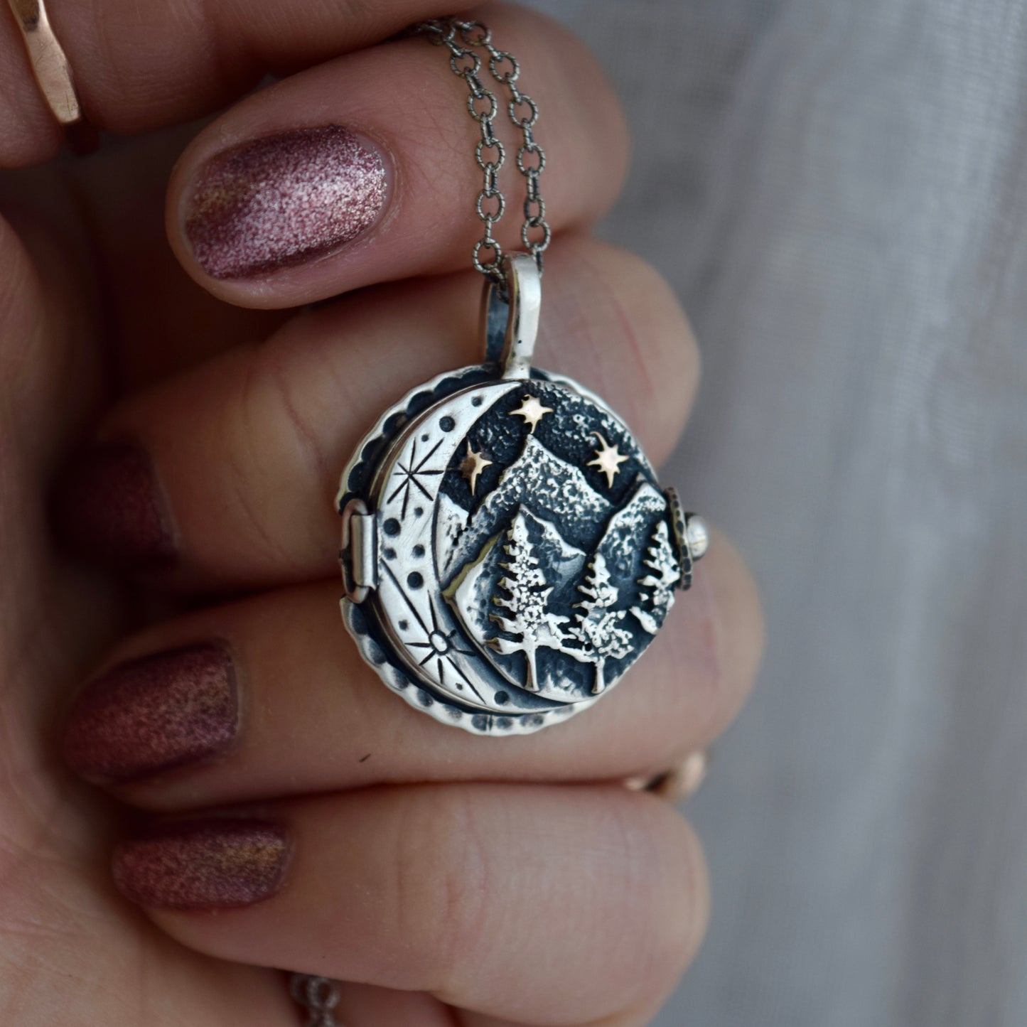 Dark Forest Locket with Rose Gold Fill