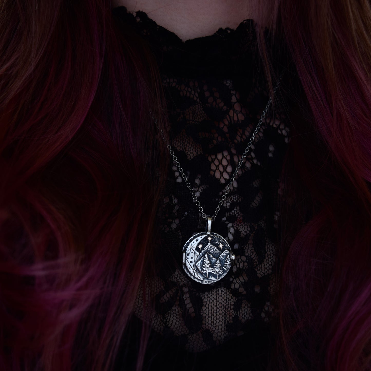 Dark Forest Locket with Rose Gold Fill