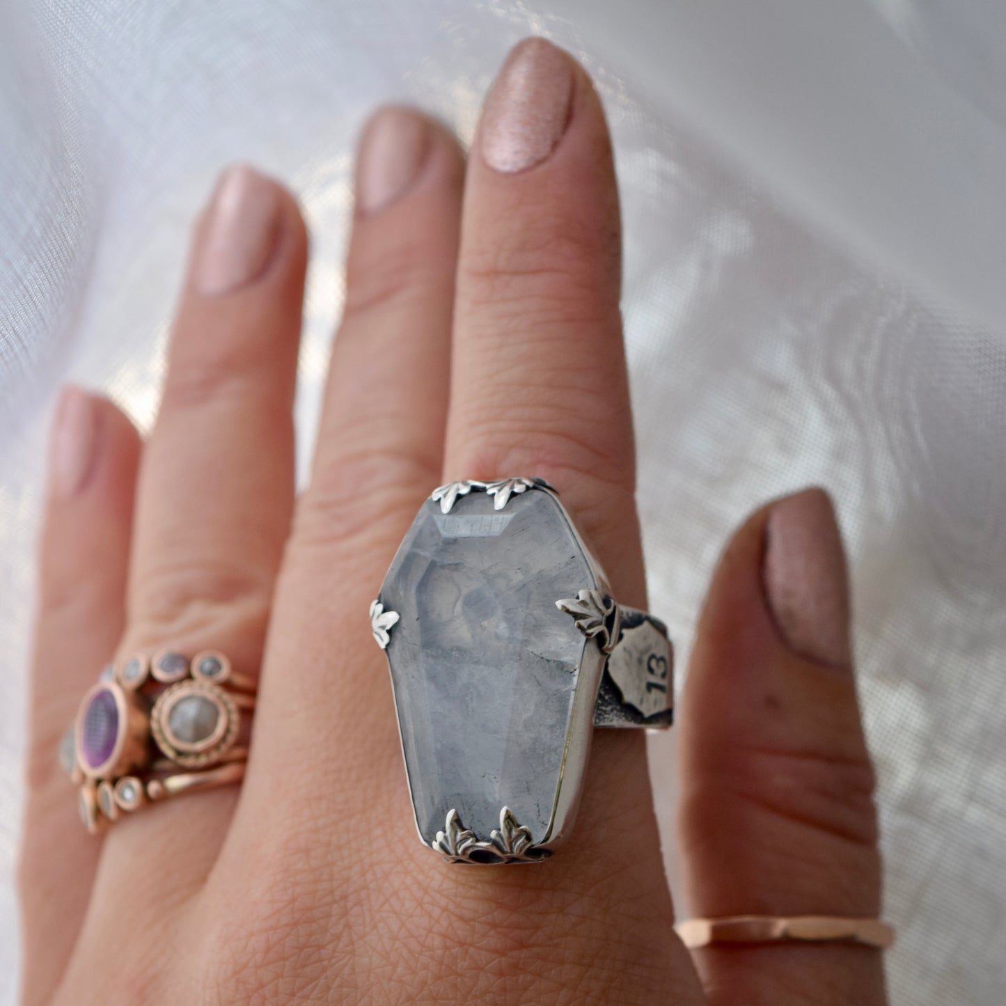 Clear Quartz Coffin Ring Size 9.5