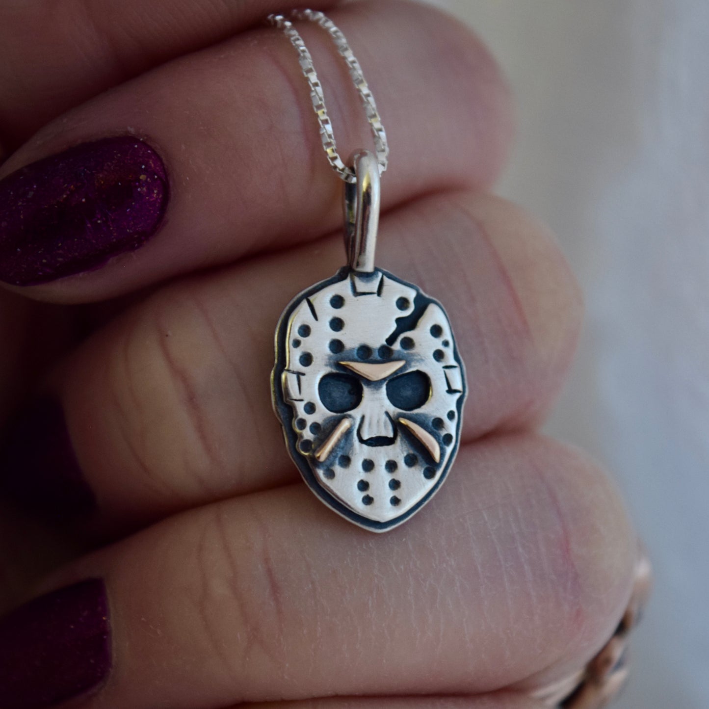 Double Sided Friday the 13th Mask with Rose Gold Fill