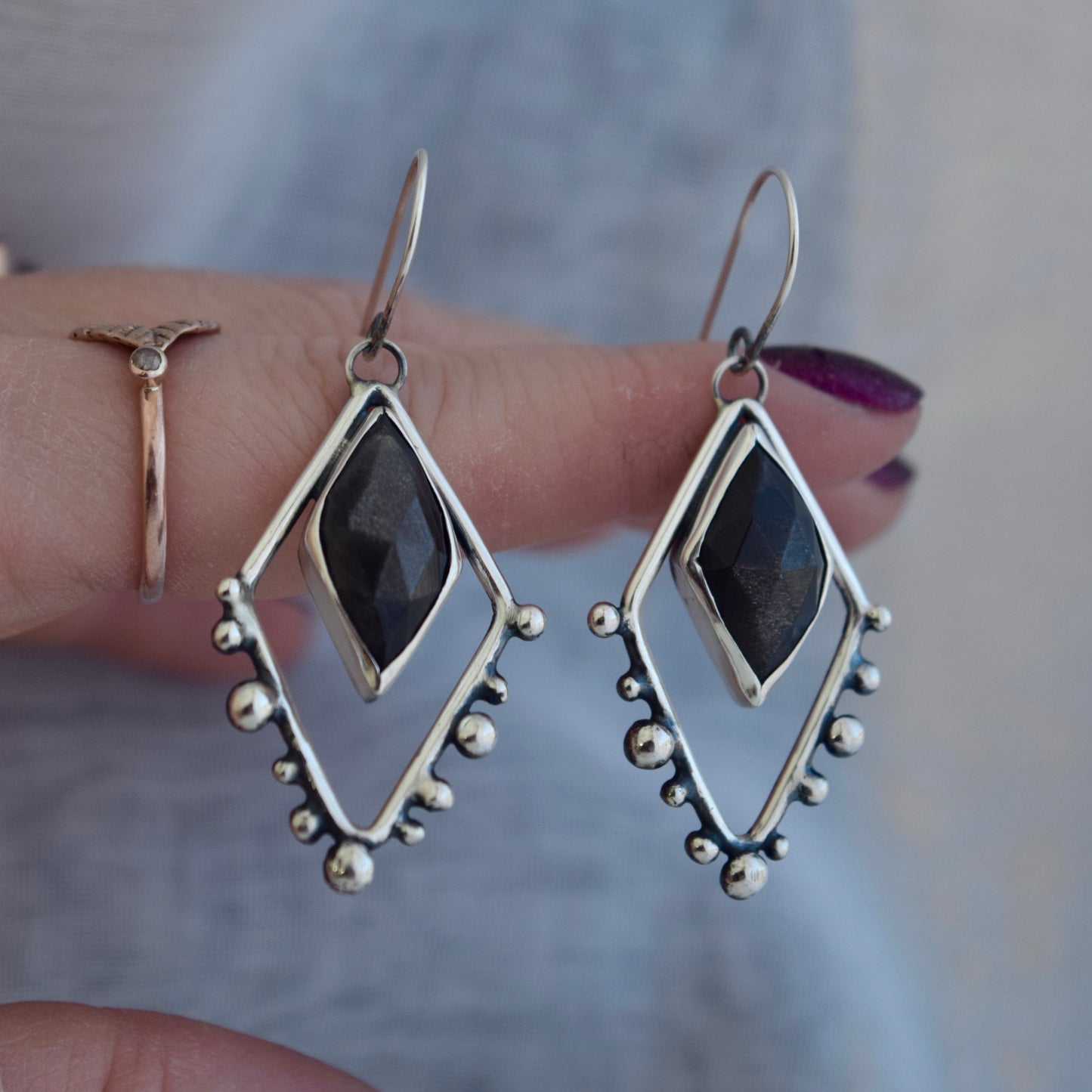 Grey Sunstone Statement Earrings