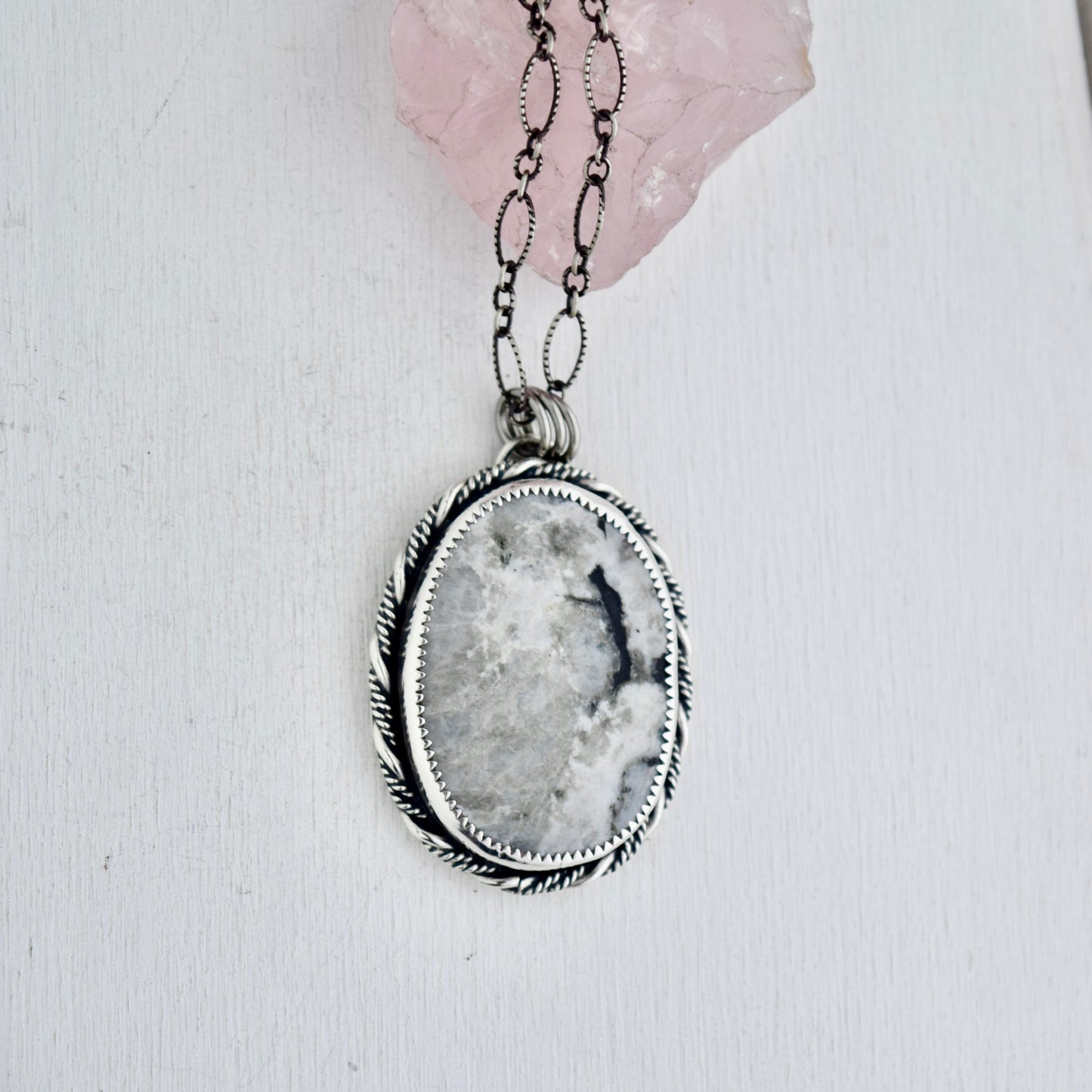 Worry Stone Pendant with Rainbow Moonstone