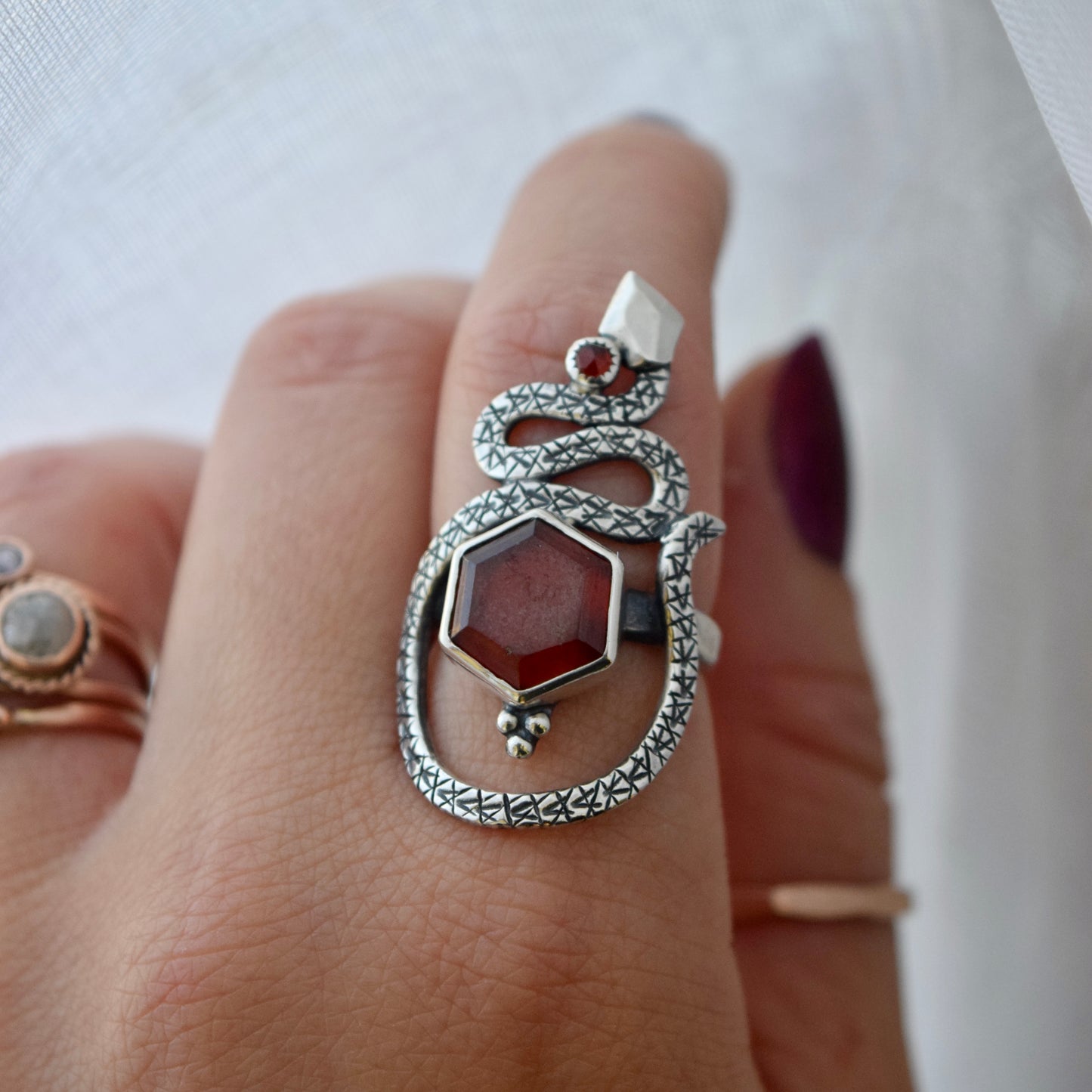 Serpent Ring with Garnet size 6