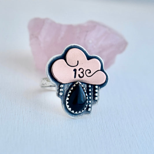 Friday the 13th Little Dark Cloud Ring with Black Onyx size 9
