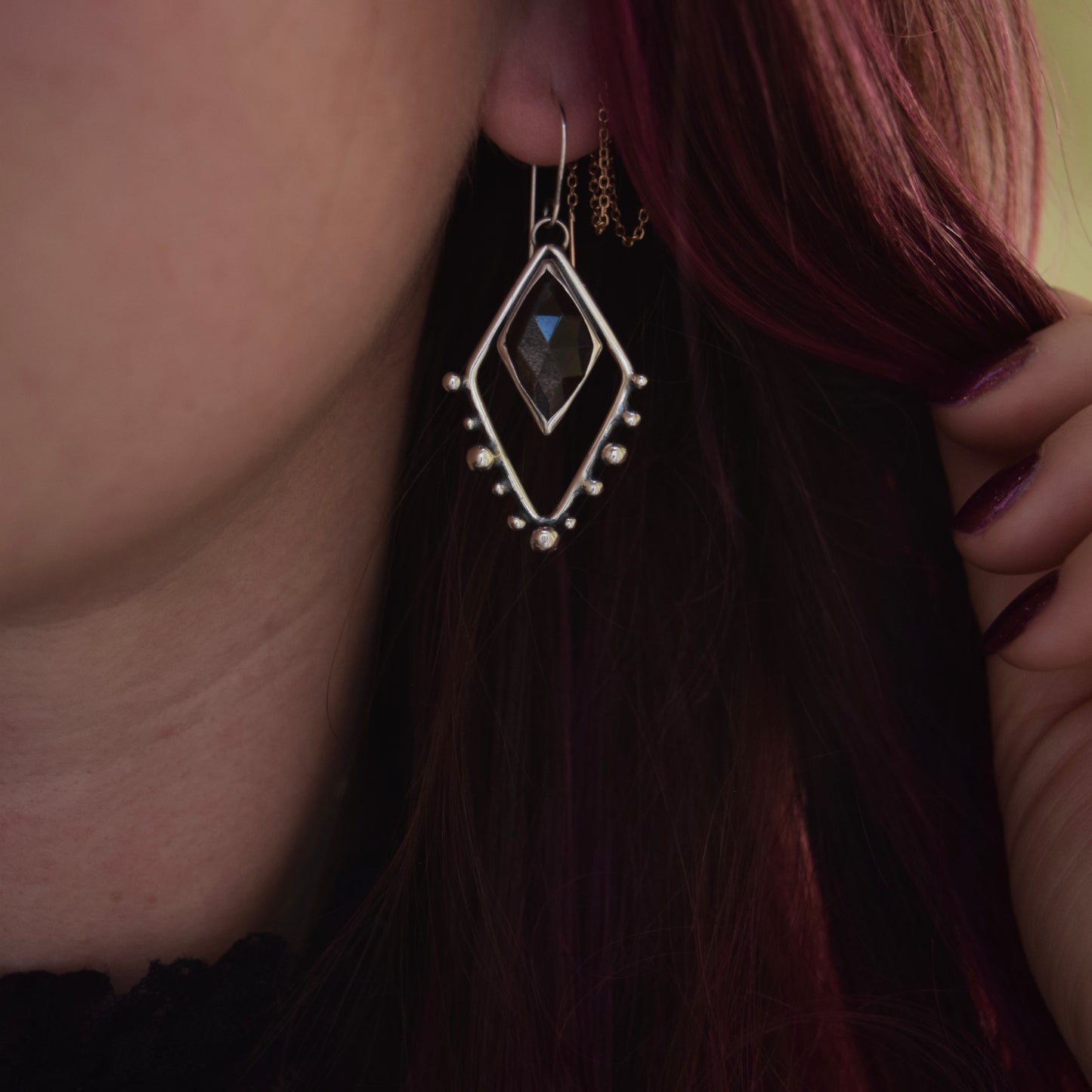 Grey Sunstone Statement Earrings