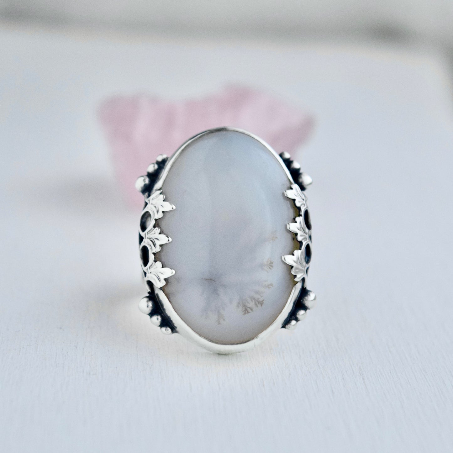 Dendritic Opal and 18k Solid Yellow Gold Statement Ring Size 9.5