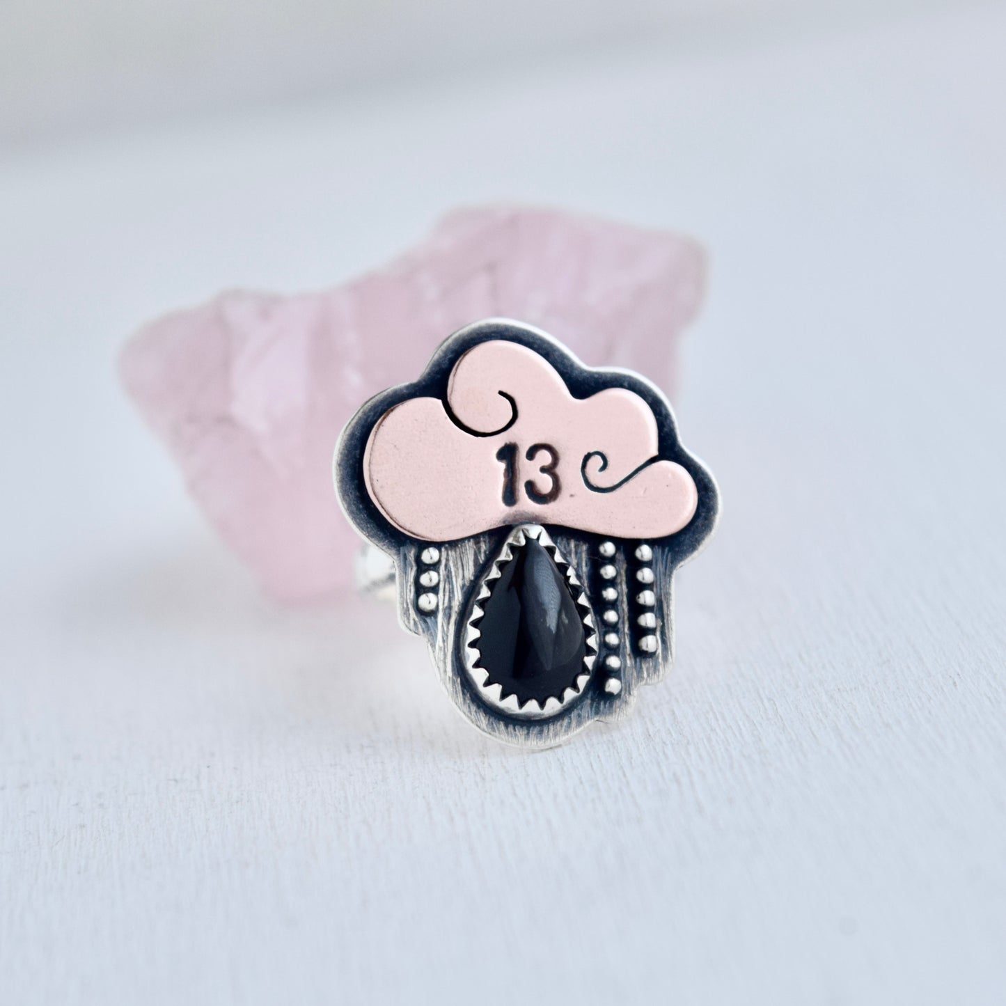 Friday the 13th Little Dark Cloud Ring with Black Onyx size 6