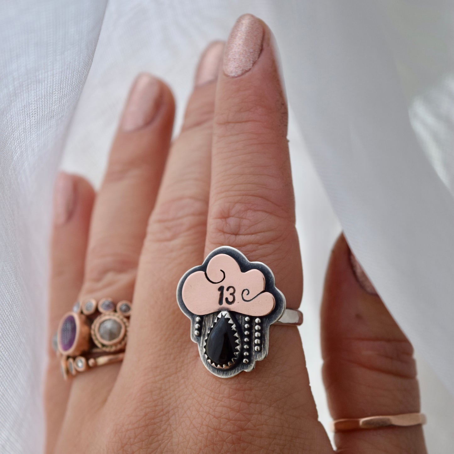 Friday the 13th Little Dark Cloud Ring with Black Onyx size 6