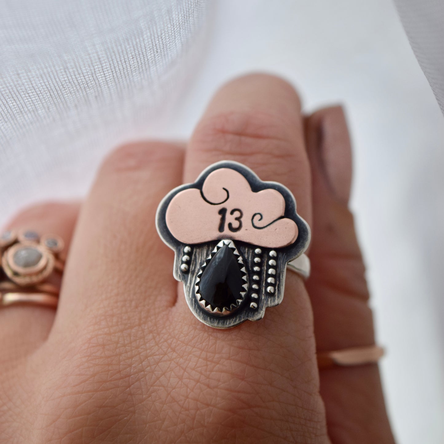 Friday the 13th Little Dark Cloud Ring with Black Onyx size 6