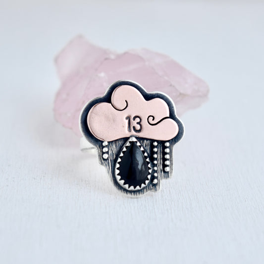 Friday the 13th Little Dark Cloud Ring with Black Onyx size 7
