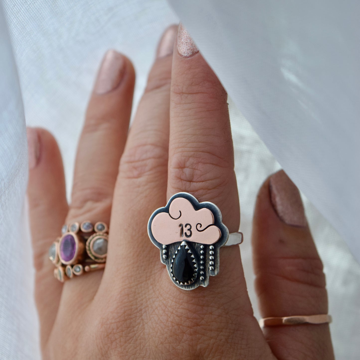 Friday the 13th Little Dark Cloud Ring with Black Onyx size 7