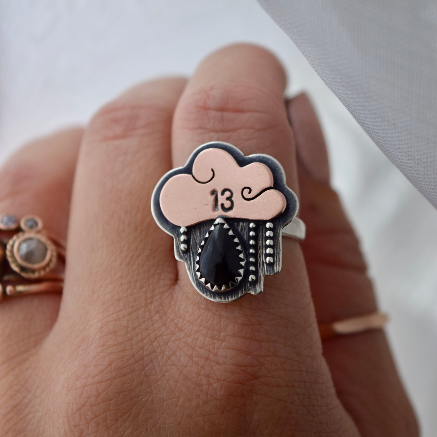 Friday the 13th Little Dark Cloud Ring with Black Onyx size 7