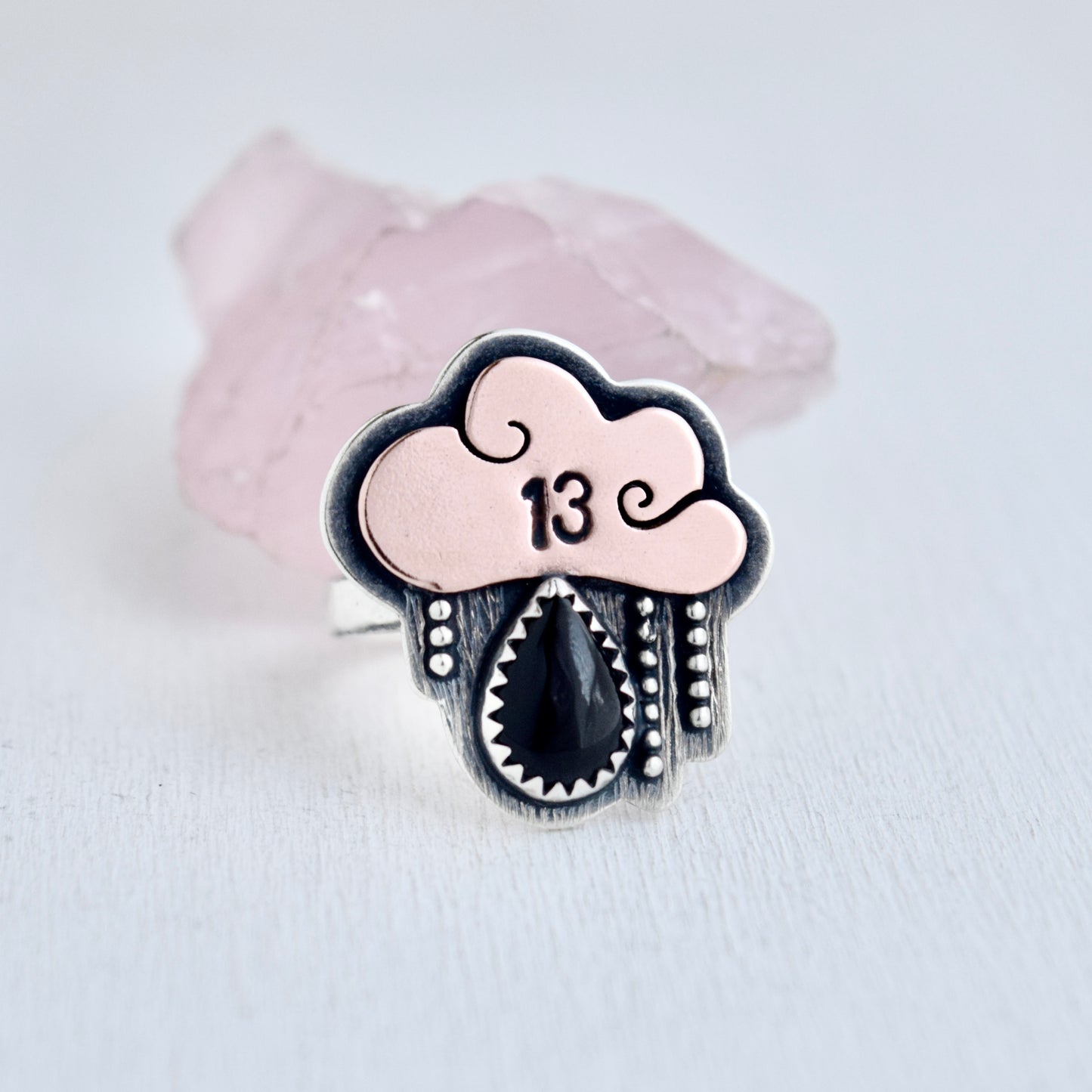 Friday the 13th Little Dark Cloud Ring with Black Onyx size 8