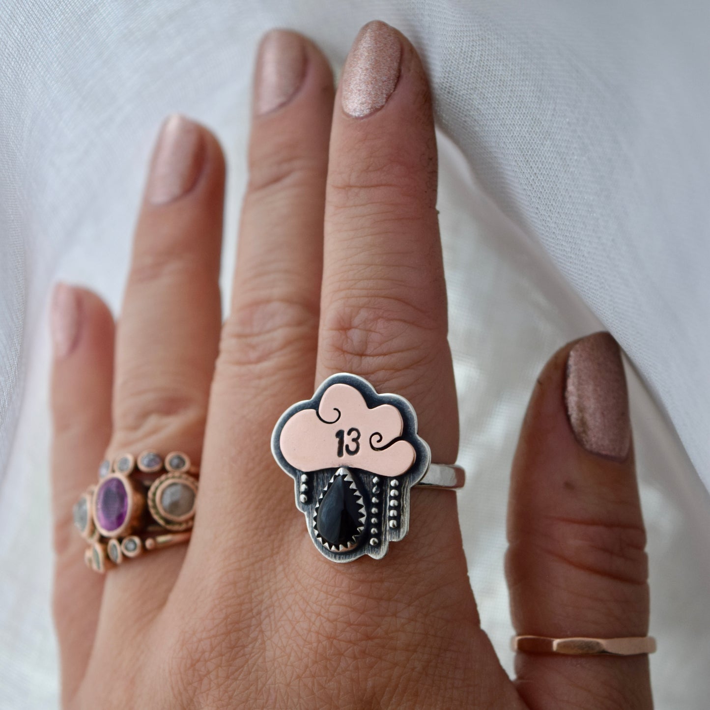 Friday the 13th Little Dark Cloud Ring with Black Onyx size 8