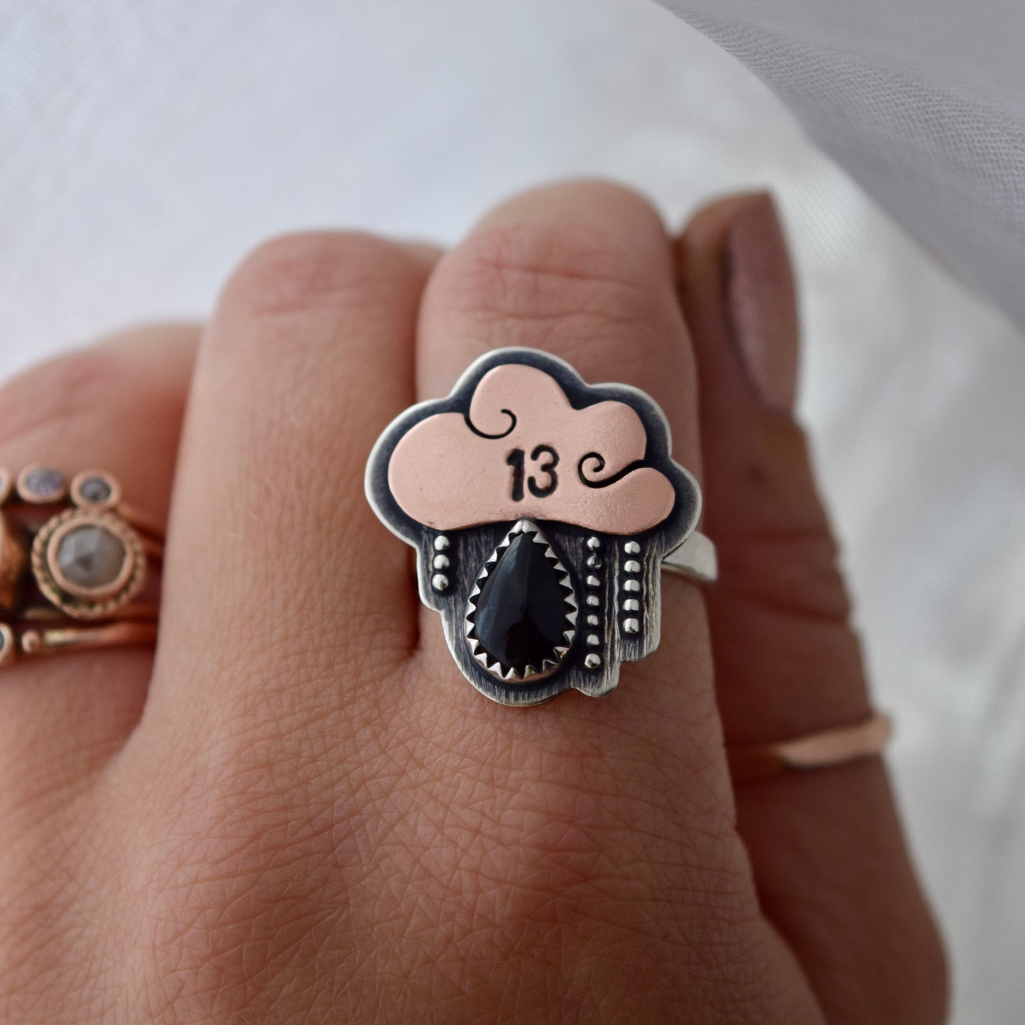 Friday the 13th Little Dark Cloud Ring with Black Onyx size 8