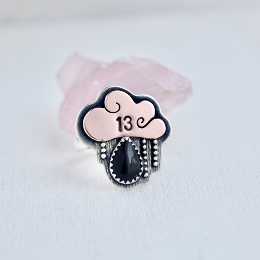 Friday the 13th Little Dark Cloud Ring with Black Onyx size 10
