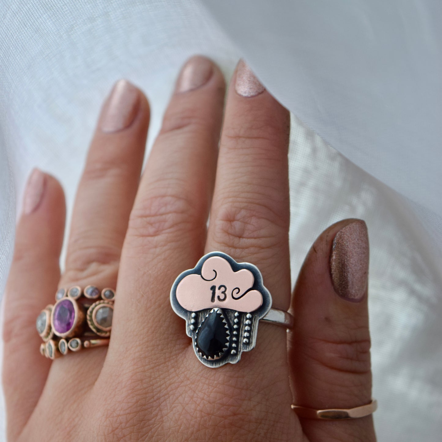 Friday the 13th Little Dark Cloud Ring with Black Onyx size 10