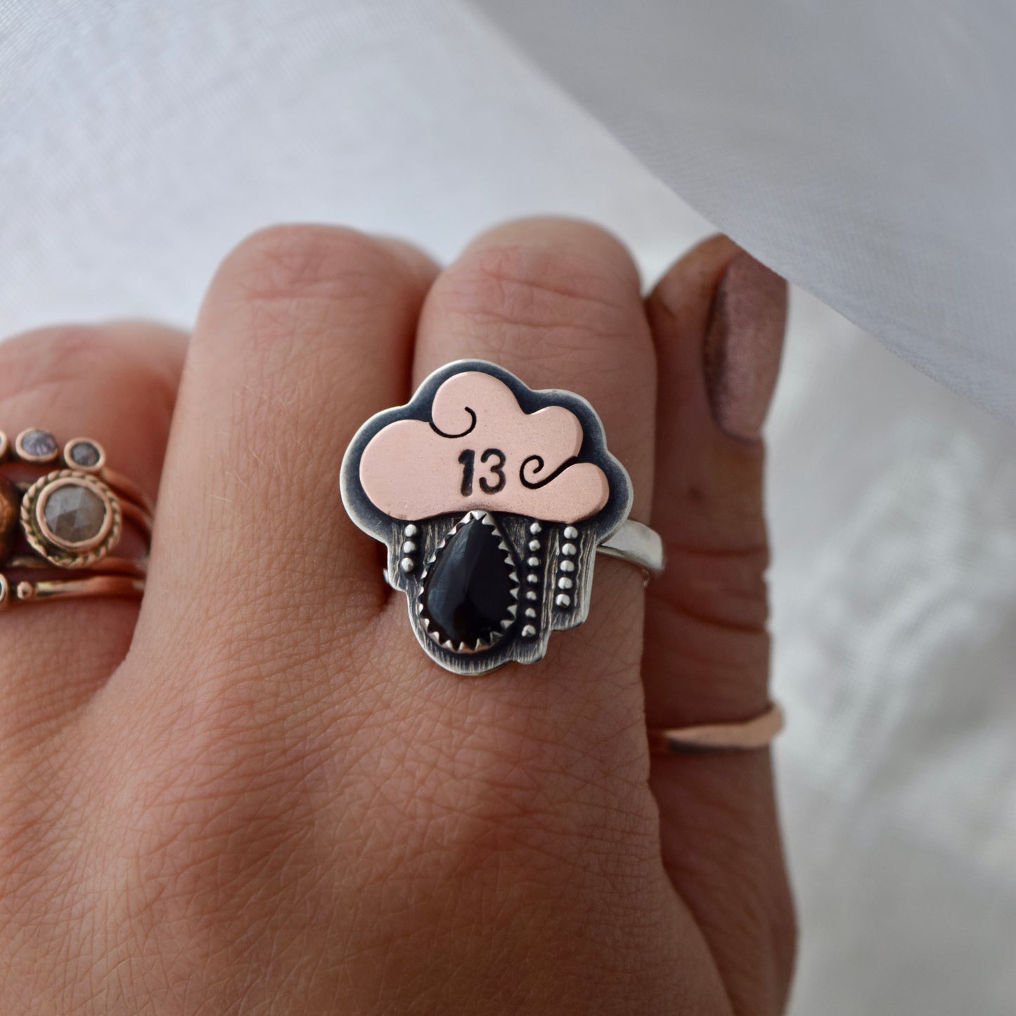 Friday the 13th Little Dark Cloud Ring with Black Onyx size 10