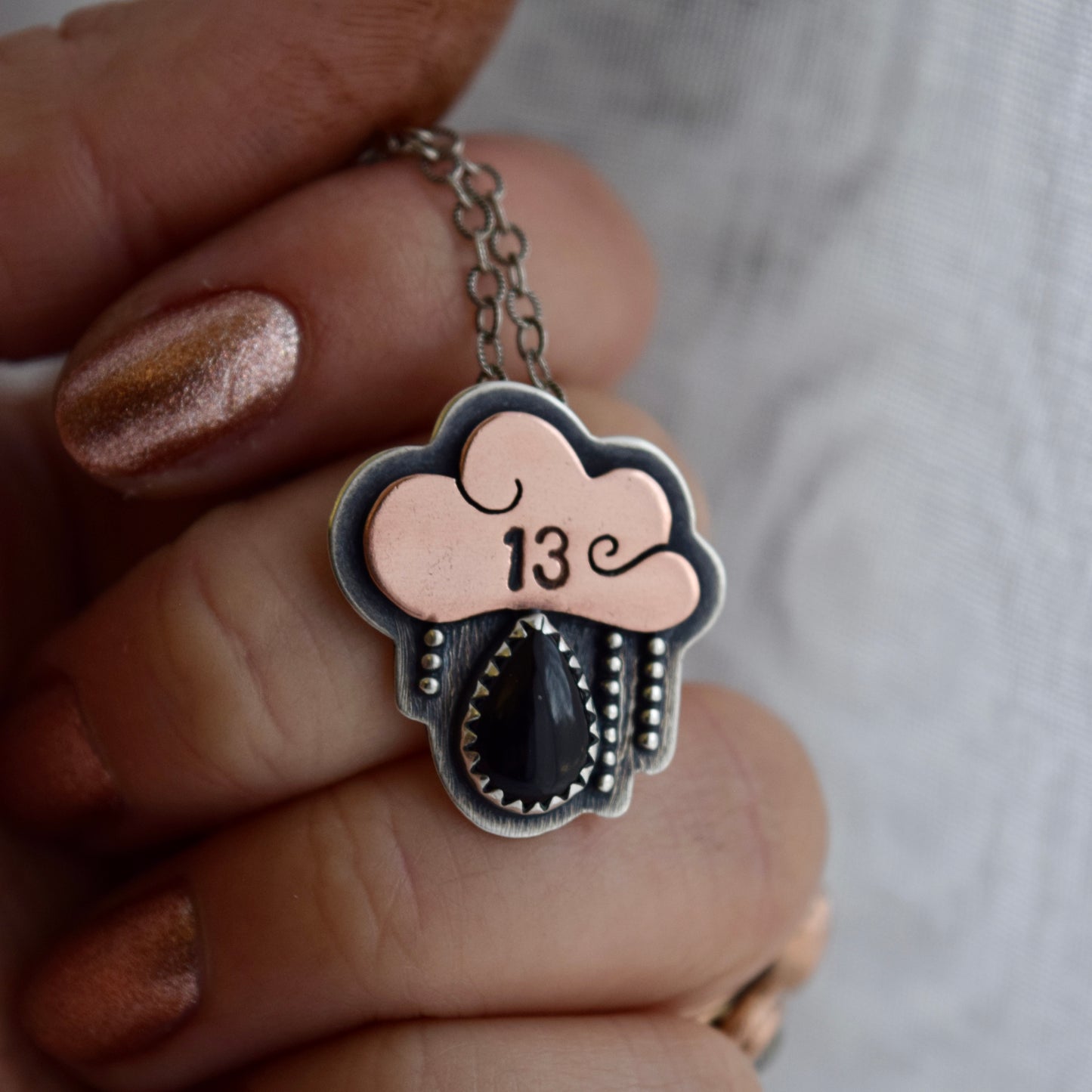 Friday the 13th Little Dark Cloud Necklace with Black Onyx #001