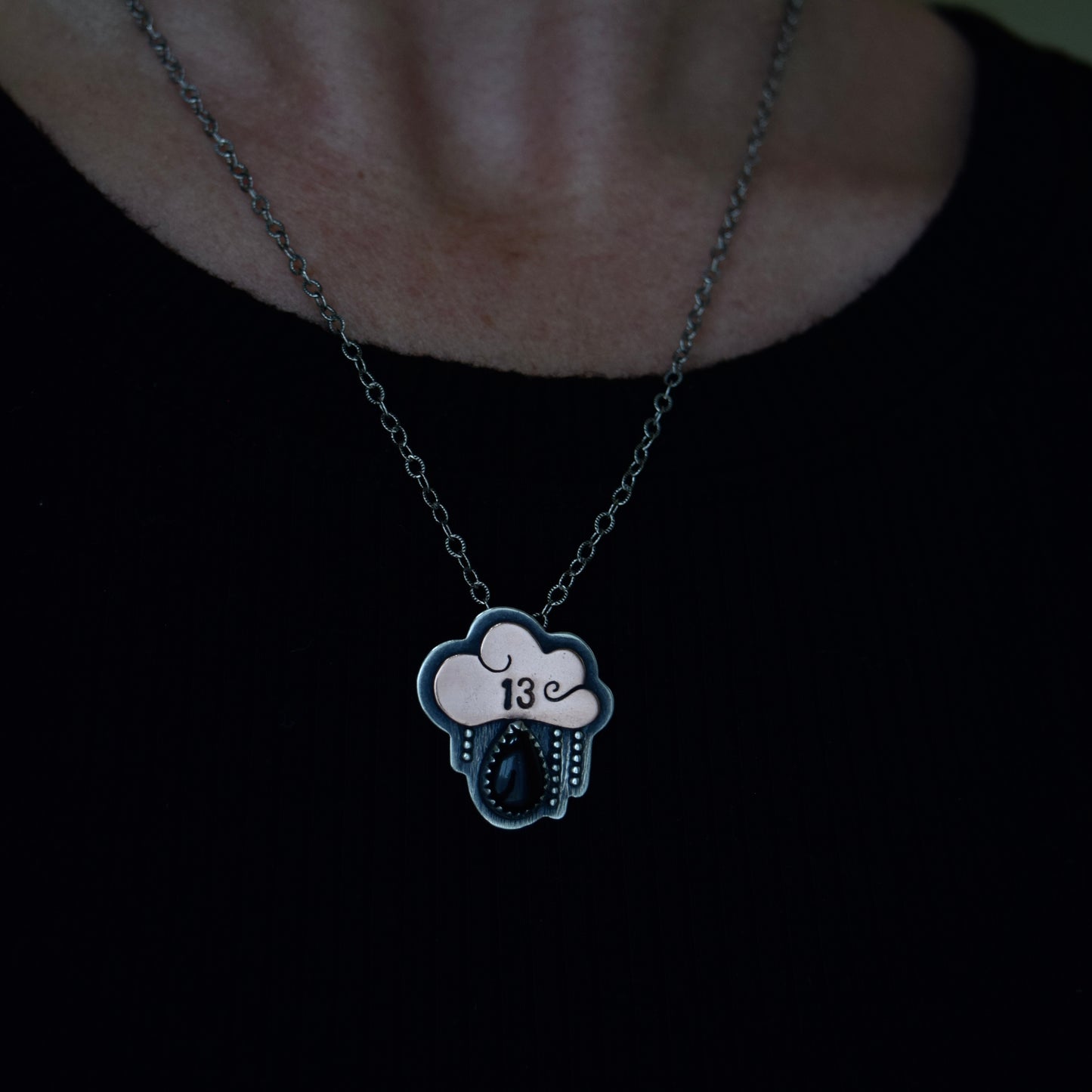 Friday the 13th Little Dark Cloud Necklace with Black Onyx #001