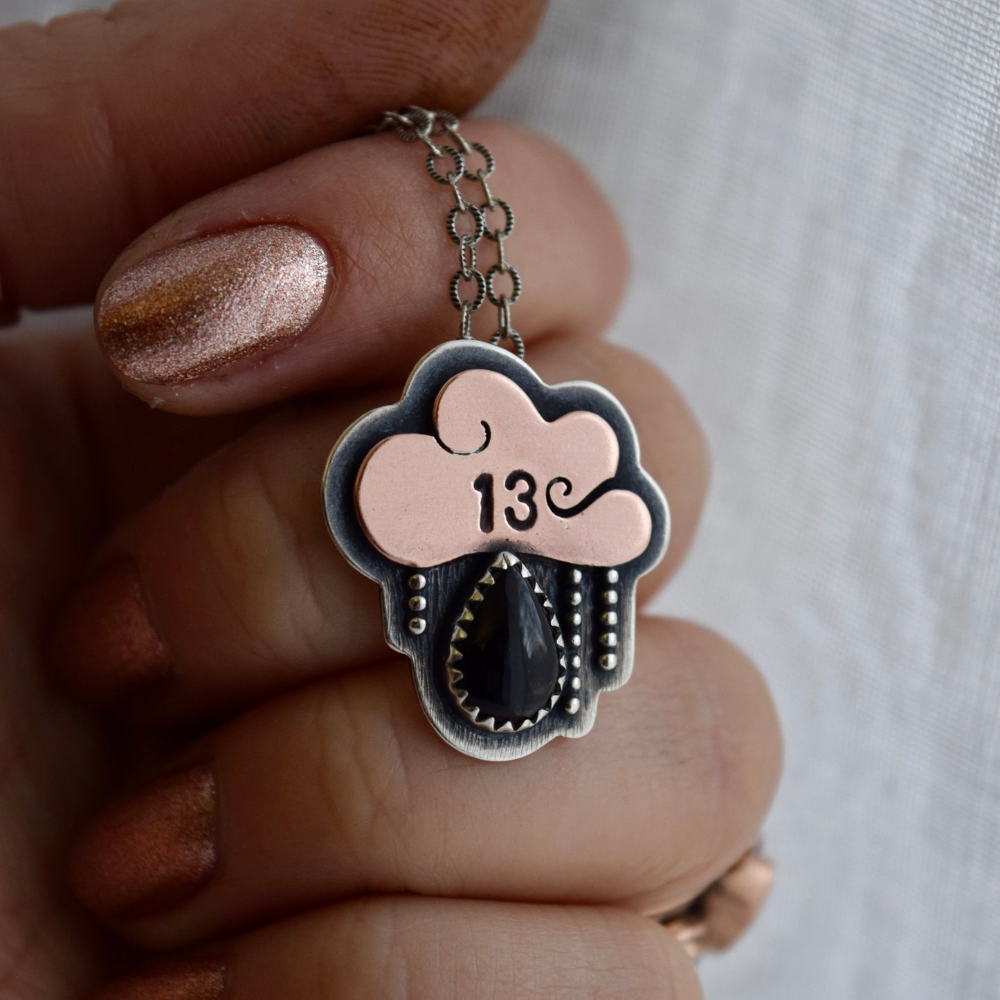 Friday the 13th Little Dark Cloud Necklace with Black Onyx #002