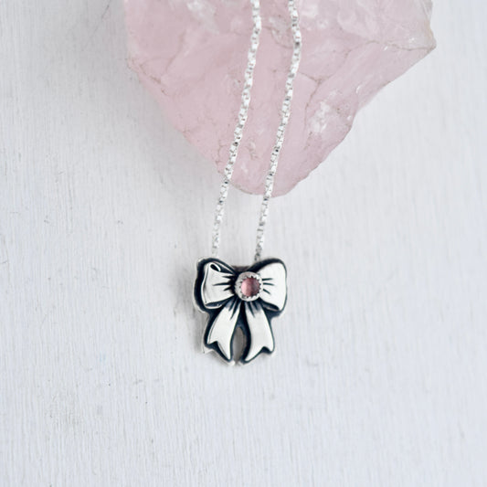 Pink Tourmaline Bow Necklace