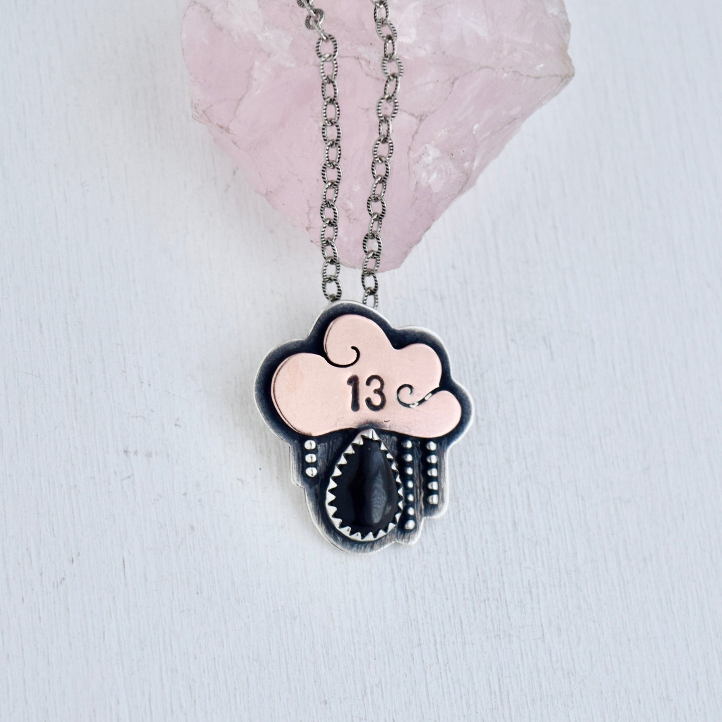 Friday the 13th Little Dark Cloud Necklace with Black Onyx #003