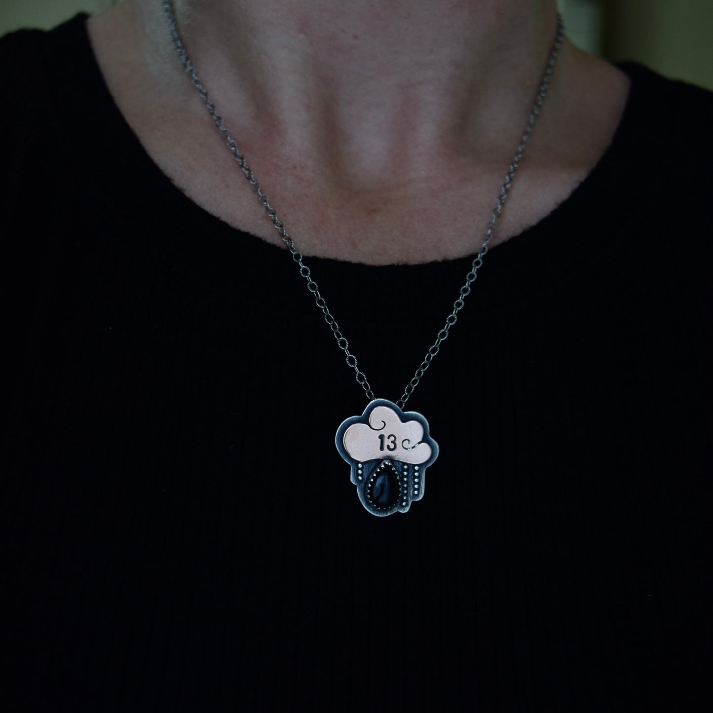 Friday the 13th Little Dark Cloud Necklace with Black Onyx #003