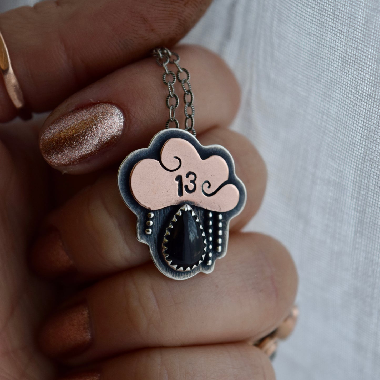 Friday the 13th Little Dark Cloud Necklace with Black Onyx #004