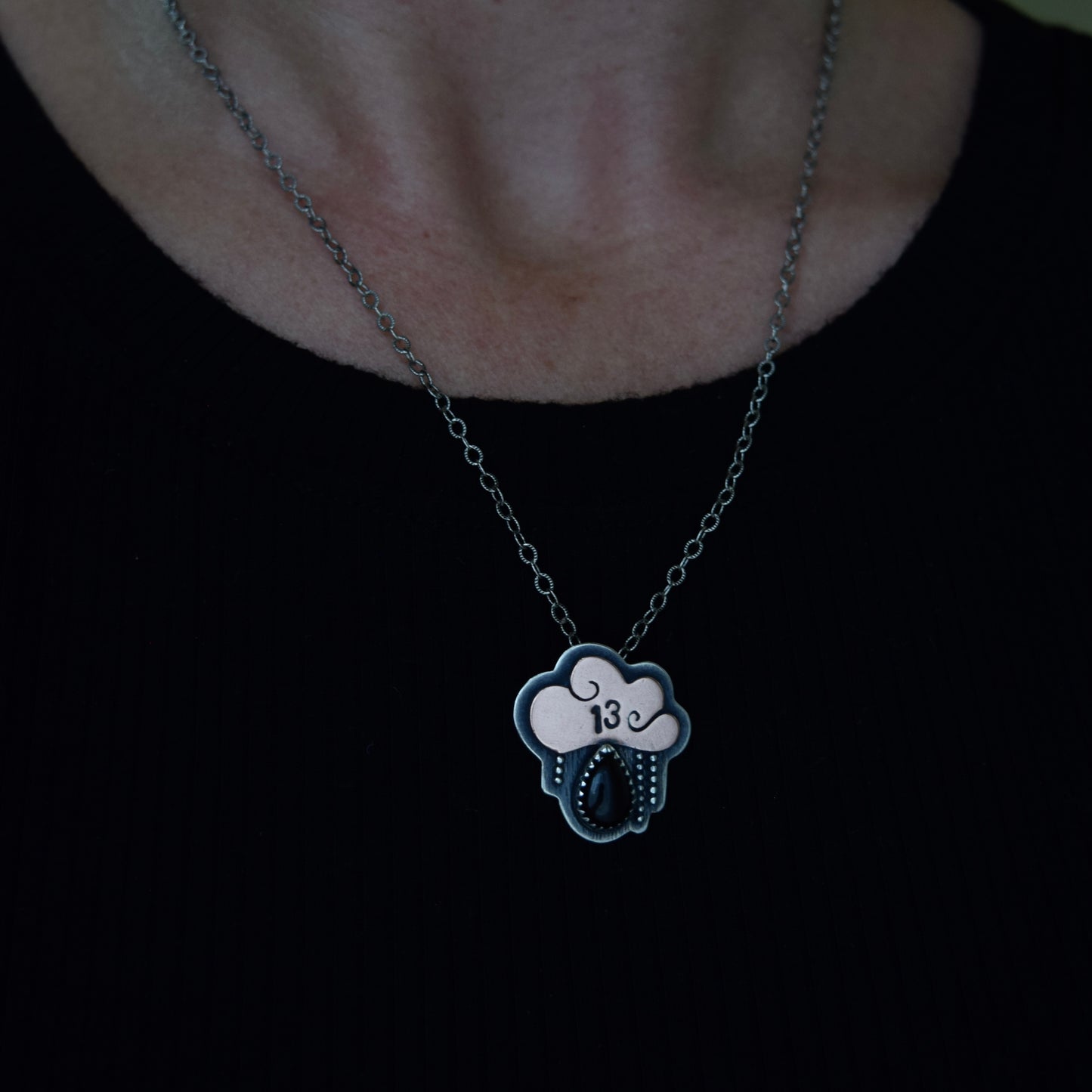 Friday the 13th Little Dark Cloud Necklace with Black Onyx #004